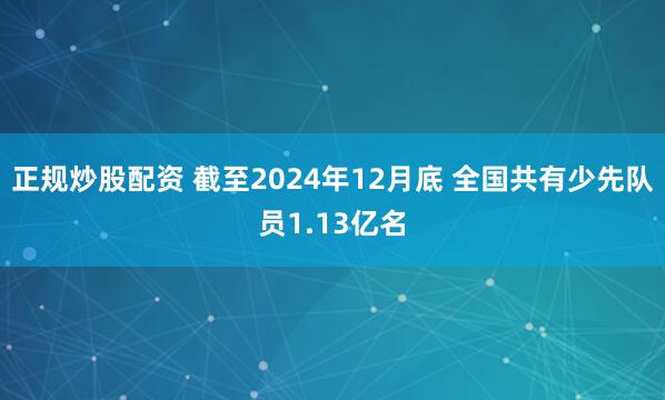 正规炒股配资 截至2024年12月底 全国共有少先队员1.13亿名